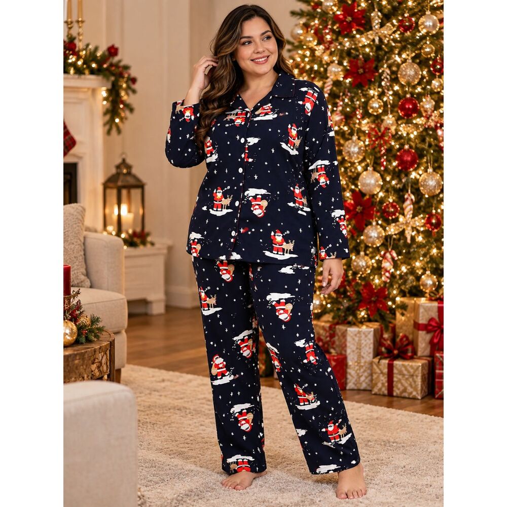 OLD NAVY Women's Cotton Flannel Christmas Santa Claus Pajama Set Sz XL